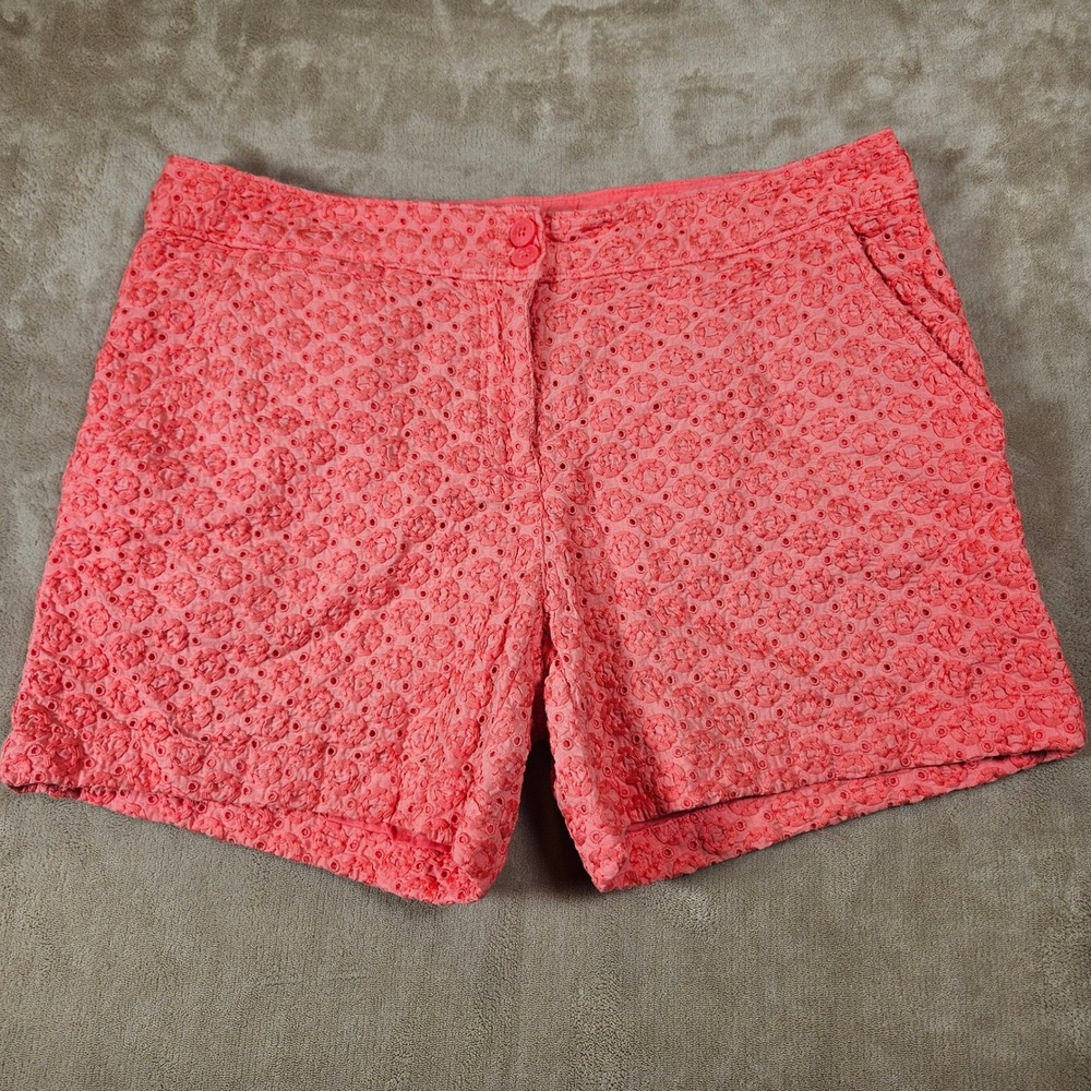 Tommy Bahama Womens Coral Pink Eyelet Cotton Shorts Size 8 Floral Textured